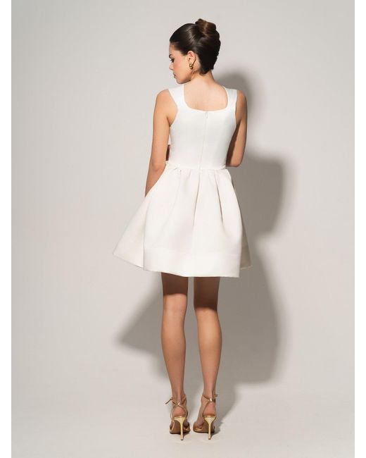 Tia Dorraine White Flared Satin Mini Dress