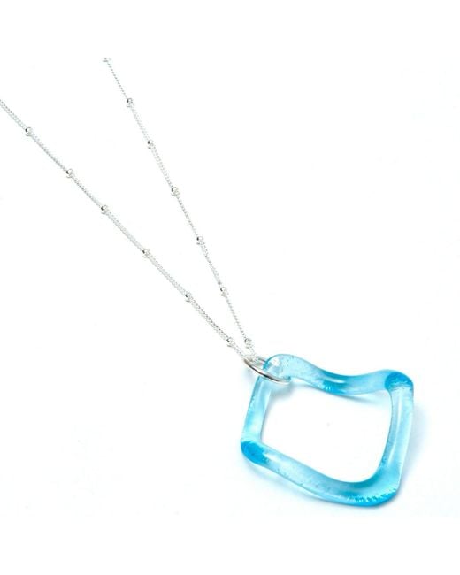 Smart Glass Jewelry Blue Recycled Gin Bottle Simple Ruffle Necklace Sterling