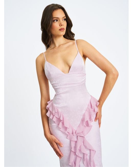 Miss Circle New York Purple Paolina Taro Jacquard Ruffle Mermaid Maxi Dress