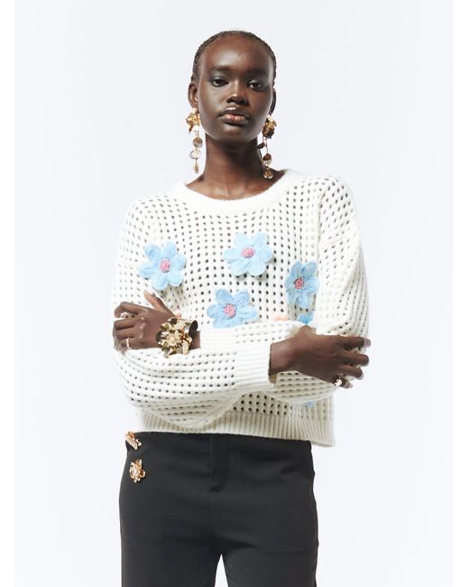 Sour Figs White Daisy Detail Knit Jumper