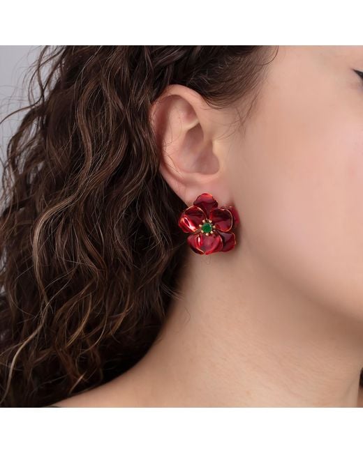 Milou Jewelry Red Sheer Viola Flower Earrings