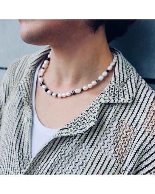 Farra Metallic Freshwater Pearls With Dzi Agate Necklace for men