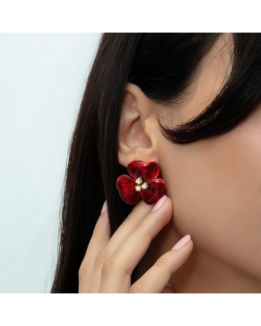 Milou Jewelry Red Trillium Flower Earrings