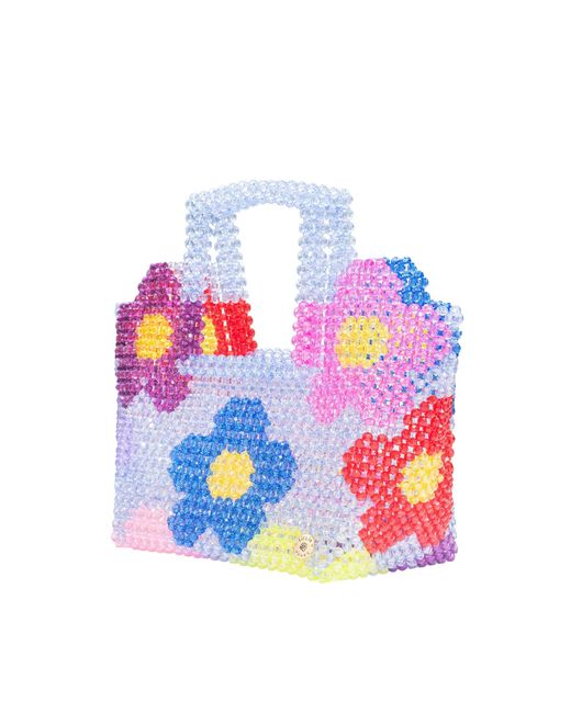 Tillie Beads Blue Daisy Square Handle Tote Bead Bag