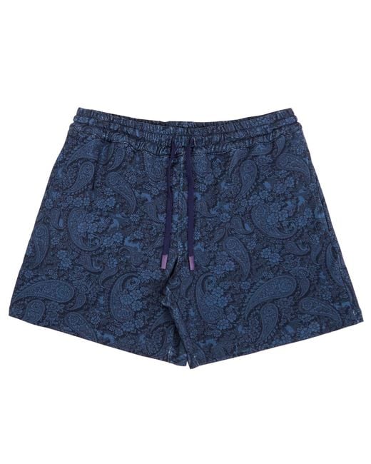 Lords of Harlech Blue Silus Paisley Romance Interlock Shorts for men