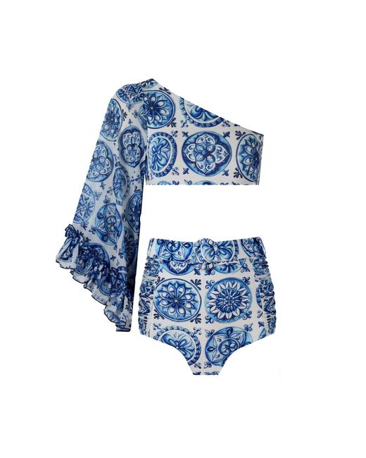 Nur Karaata Blue Kelly Bleu Blanc Bikini Set