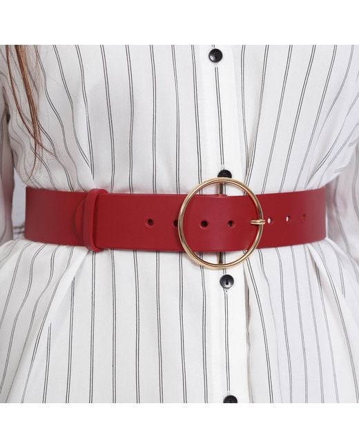 Haute Cuir Red Round Buckle Leather Belt