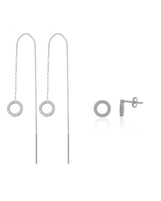 Spero London Metallic Circle Round One Drop One Stud Earring Sterling Set