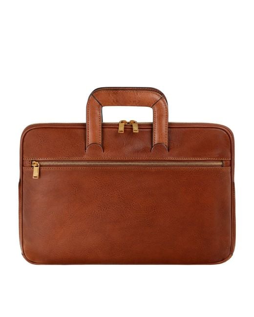 Time Resistance Brown Leather Briefcase Laptop Bag