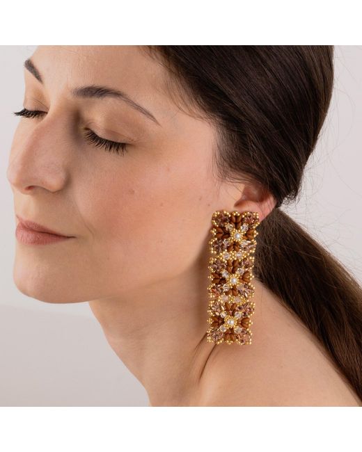 Oana Savu Multicolor Glass Beads & Lace Design Long Elegant Earrings