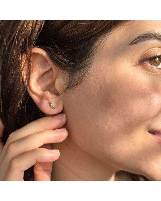 Harfi Green Tiny Emerald May Birthstone Climber Stud Earrings