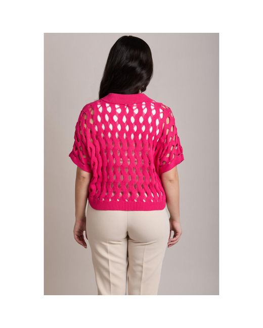 Saachi Pink Knit Cut-Out Collared Fuchsia Shirt