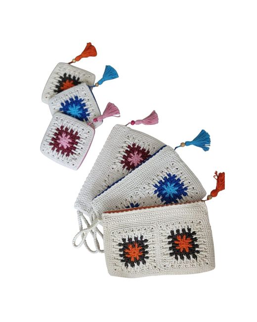 Springmoonatelier Blue Handmade Crochet Bag Set – Lined Cotton Clutch And Mini Pouch