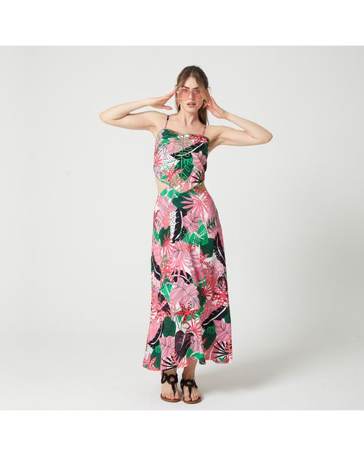 Lalipop Design Multicolor Palm-leaf Embroidered Ribbed Cut-out Dress