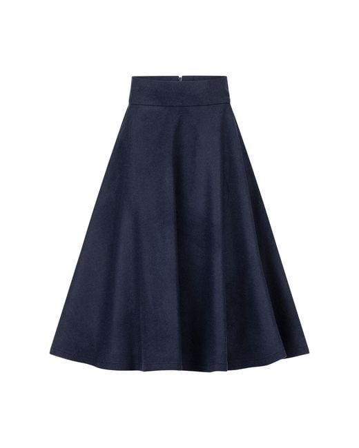 Nikka Place Blue Dark Wool Skirt Below The Knee With High Waist & Pockets