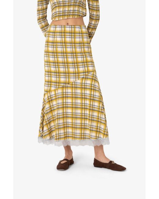 Amy Lynn Metallic Sunnie Plaid Asymetric Lace Trim Skirt