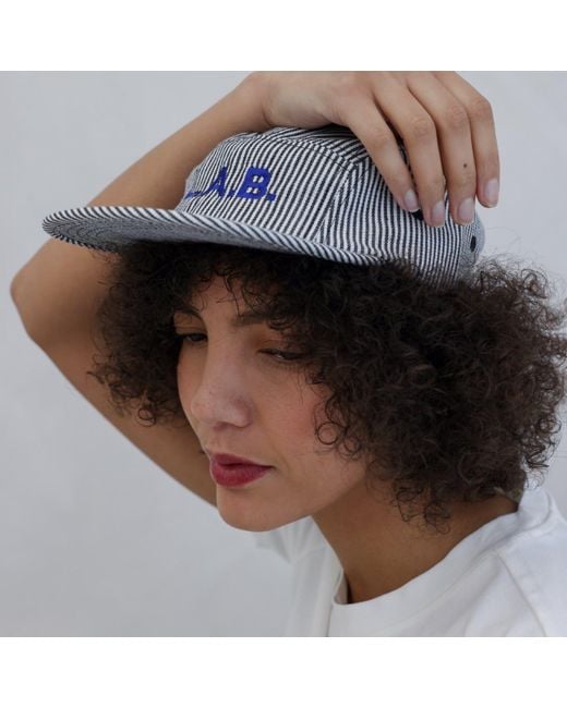London Atelier Byproduct Gray Lab Striped Embroidery Logo Hat