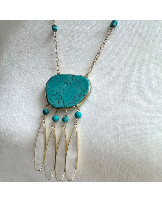 Rare Matters Jewelry Blue Dream Catcher Organic & Clear Quartz Necklace