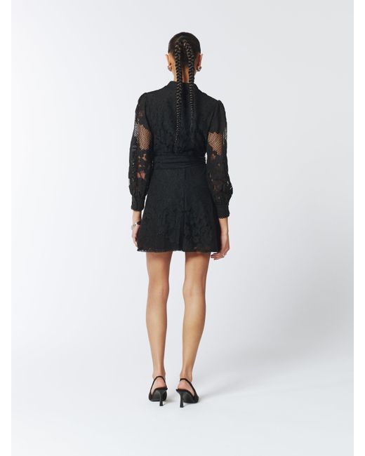 Sour Figs Black Sheer Lace Long Sleeve Mini Dress