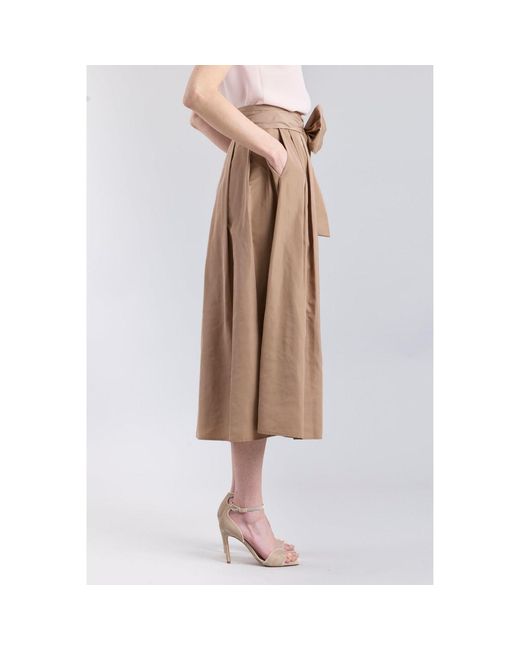 The Extreme Collection Natural Neutrals Camel Midi Skirt Taffeta With Waist Tie