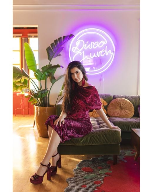 Jennafer Grace Red Bordeaux Crushed Velvet Angle Dress