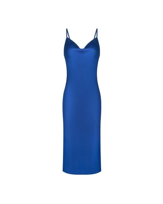 Urban Touch Blue Cowl Neck Satin Slip Cami Midi Dress _ Sax