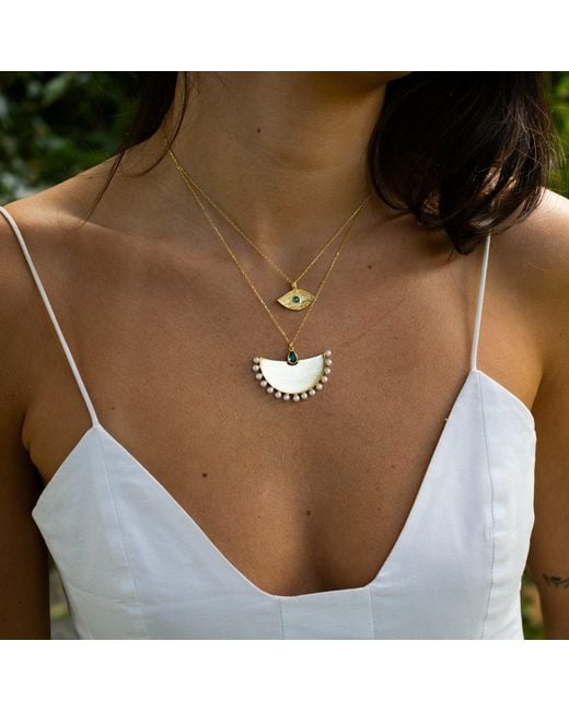 Ebru Jewelry Metallic Cleopatra's Emerald Guardian Eye Necklace