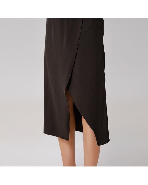 Smart and Joy Brown Minimalist Wrap Effect Satin Skirt