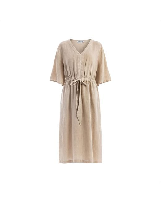 Haris Cotton Natural Neutrals Linen Button Front Dress With Elastic Waist Beach Sand