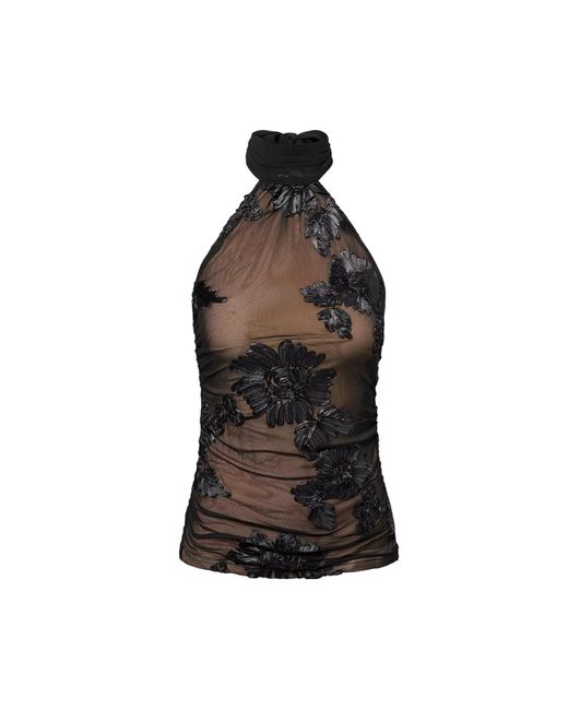Amy Lynn Black Priya Floral Mesh Halter Top
