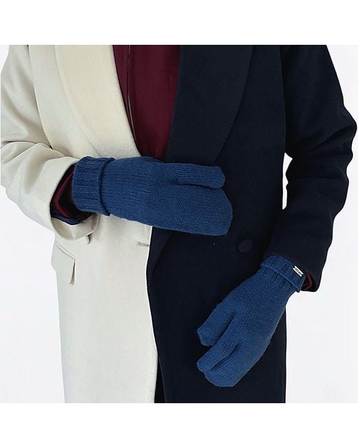 London Atelier Byproduct Blue Soft Two Finger Knitted Mitten Gloves