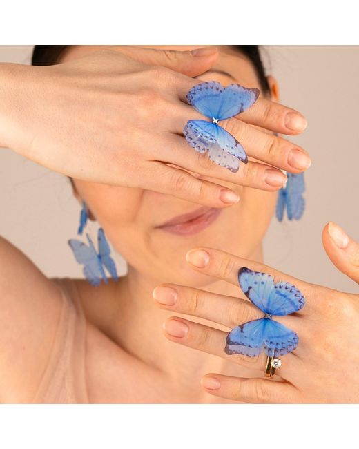 Oana Savu Blue Sky Adjustable Butterfly Ring Sterling Bridal Something Accessories