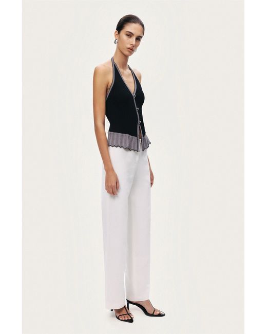 Nocturne Black Halter Ribbed Knit Top