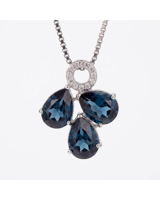 Modenaire Metallic Sapphire Teardrop Trio Cluster Pendant Necklace