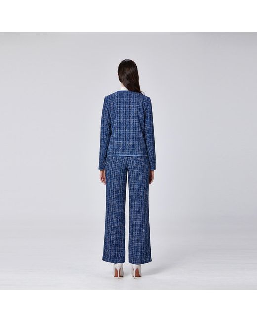 Smart and Joy Blue Tweed Round Neck Jacket