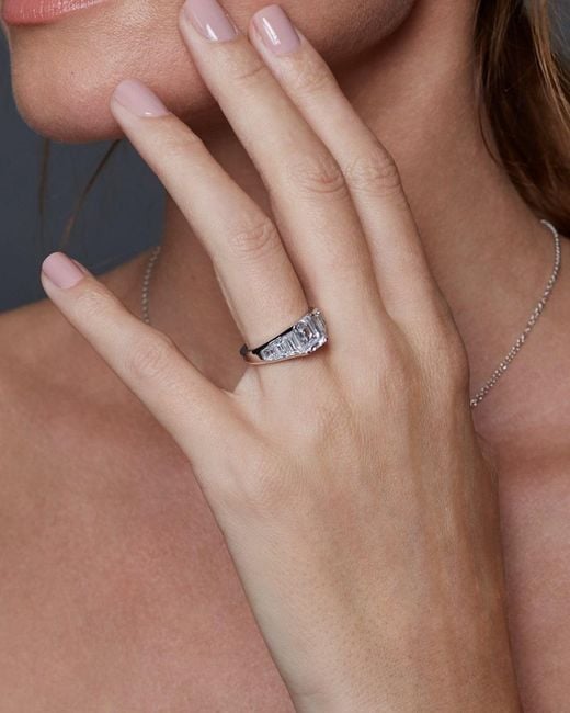Diamonbliss Metallic Emerald Cut Tapered Engagement Ring