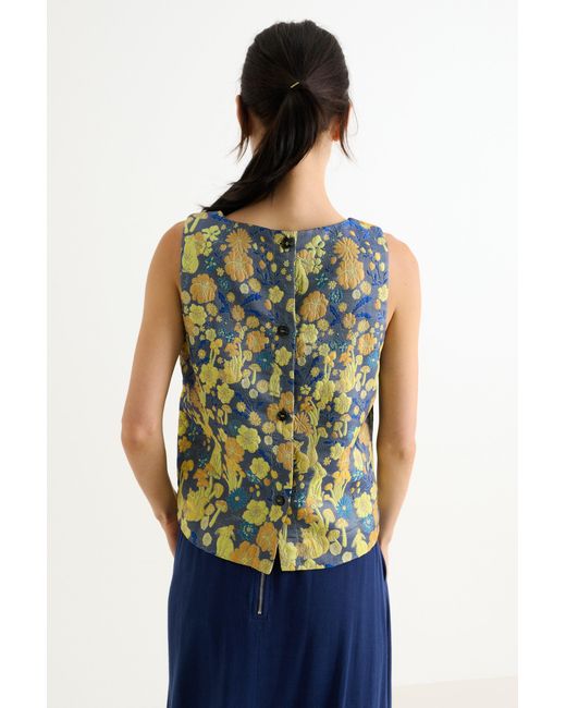 Louche Blue Mea Fairytale Jacquard Sleeveless Top