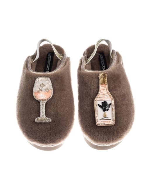 Laines London Brown Neutrals Flatform Cloud Closed Toe Slippers With Angelic Rose Wine Brooches