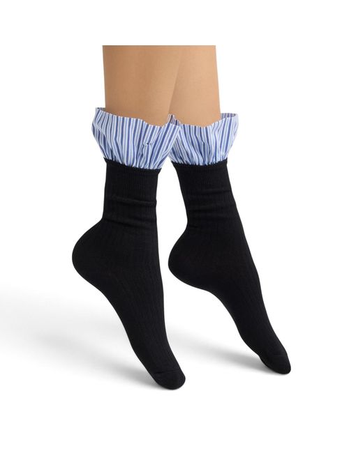 HIGH HEEL JUNGLE by KATHRYN EISMAN Blue Lauren Pinstripe Cuff Socks