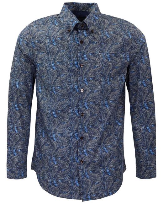 Lords of Harlech Blue Morris Maurice Paisley Printed Cotton Button-Down Shirt for men