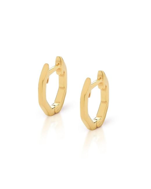Nellou Jewellery Metallic Hex Huggie Earrings Plated Sterling