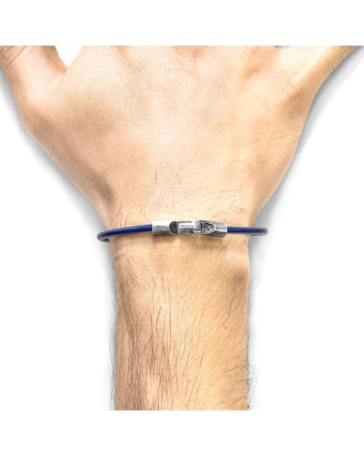 Anchor and Crew Azure Blue Talbot Silver And Round Leather Bracelet for men