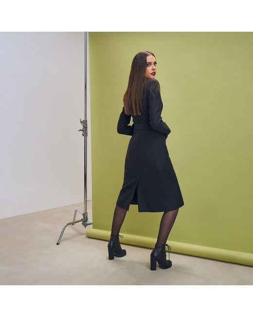 AVENUE No.29 Black Midi Length Wool Coat With Belt