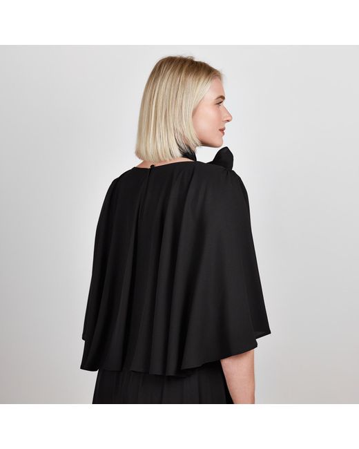 Femponiq Black Bow Tie Neck Cape Sleeve Maxi Dress