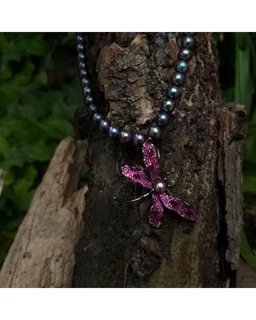 Ninemoo Purple Rosy Glimmer Dragonfly Pearl Brooch
