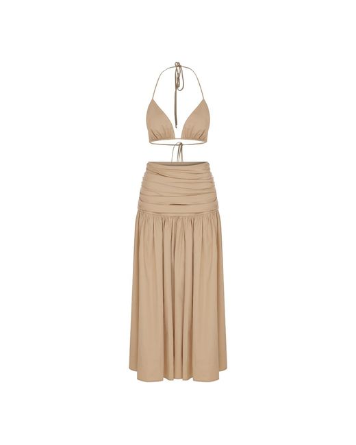 NAZLI CEREN Natural Birdie Rouched Maxi Skirt
