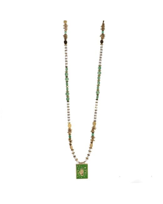 Ebru Jewelry Metallic Mystic Hand Talisman Long Beaded Necklace