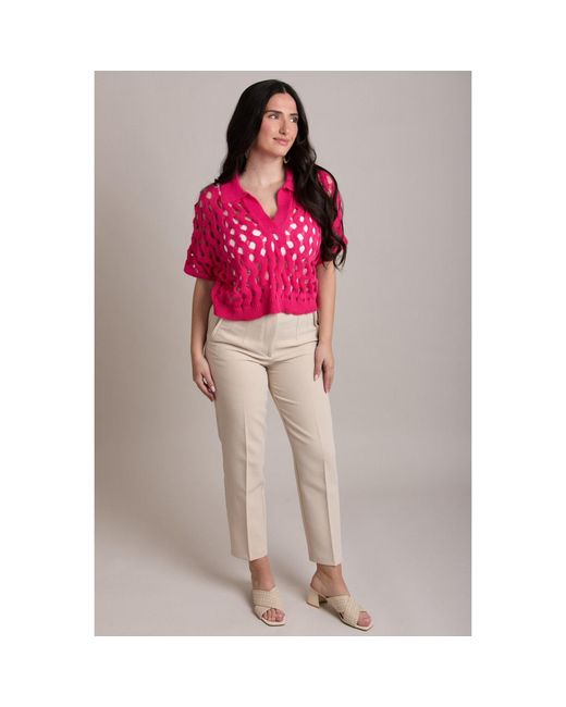 Saachi Pink Knit Cut-Out Collared Fuchsia Shirt