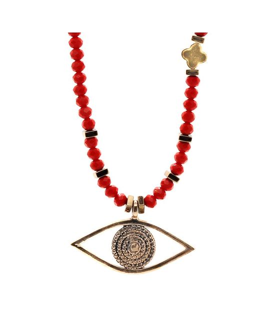 Ebru Jewelry Red Christmas Vibe Watchful Evil Eye Pendant Beaded Necklace