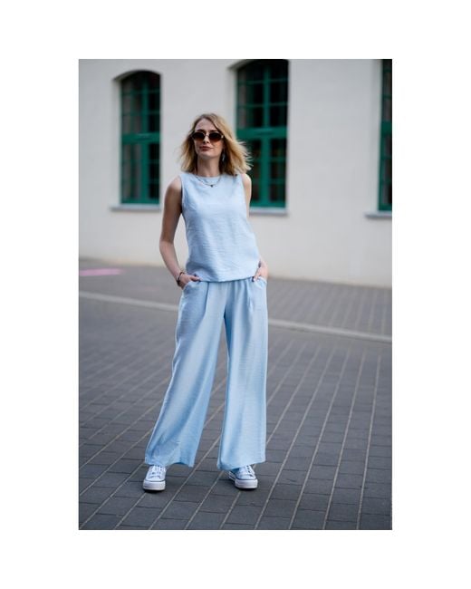 Oh!Zuza Blue Echo Wide-Leg Viscose Trousers – Light